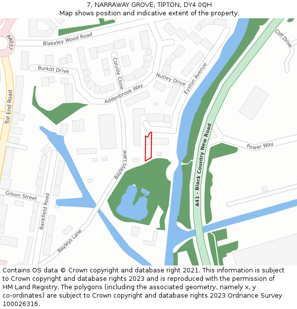 7, NARRAWAY GROVE, TIPTON, DY4 0QH: Location map and indicative extent of plot