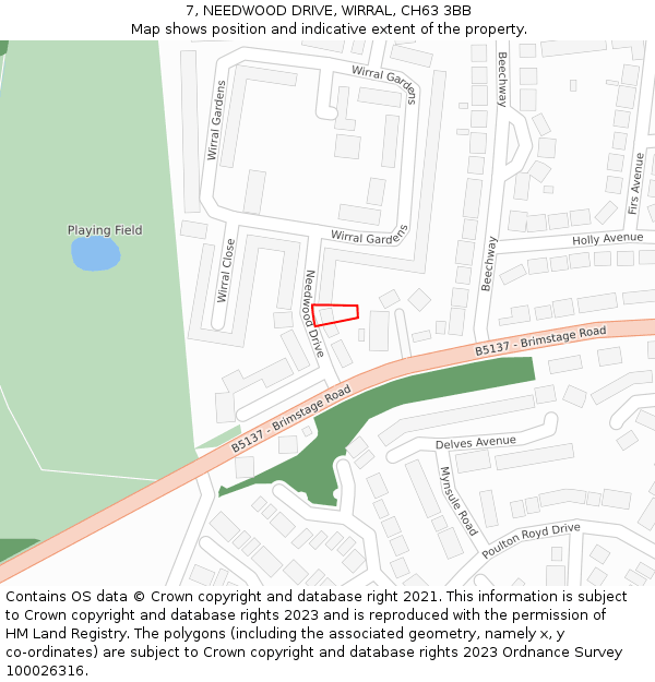 7, NEEDWOOD DRIVE, WIRRAL, CH63 3BB: Location map and indicative extent of plot