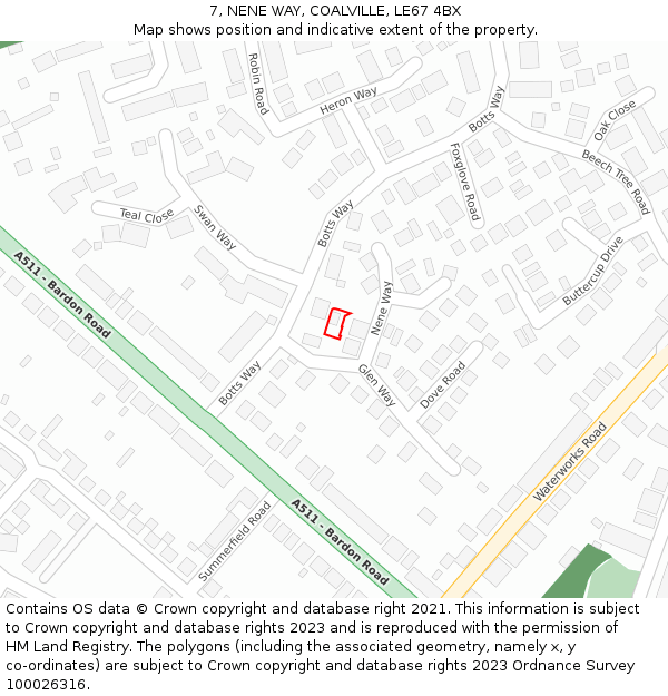 7, NENE WAY, COALVILLE, LE67 4BX: Location map and indicative extent of plot