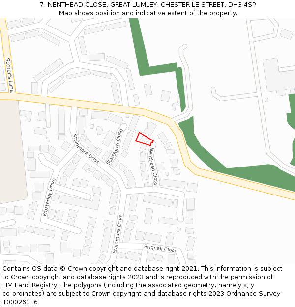7, NENTHEAD CLOSE, GREAT LUMLEY, CHESTER LE STREET, DH3 4SP: Location map and indicative extent of plot