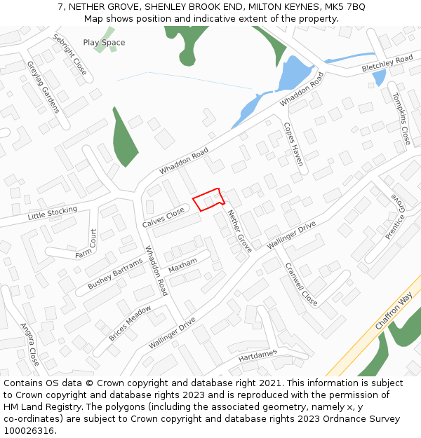 7, NETHER GROVE, SHENLEY BROOK END, MILTON KEYNES, MK5 7BQ: Location map and indicative extent of plot