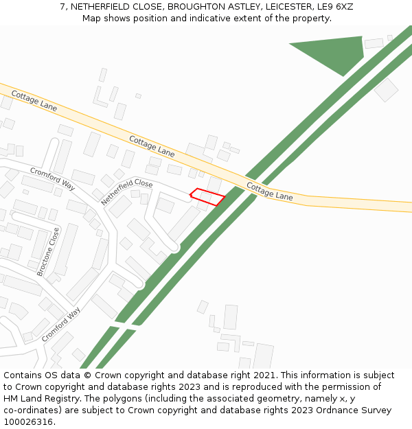 7, NETHERFIELD CLOSE, BROUGHTON ASTLEY, LEICESTER, LE9 6XZ: Location map and indicative extent of plot