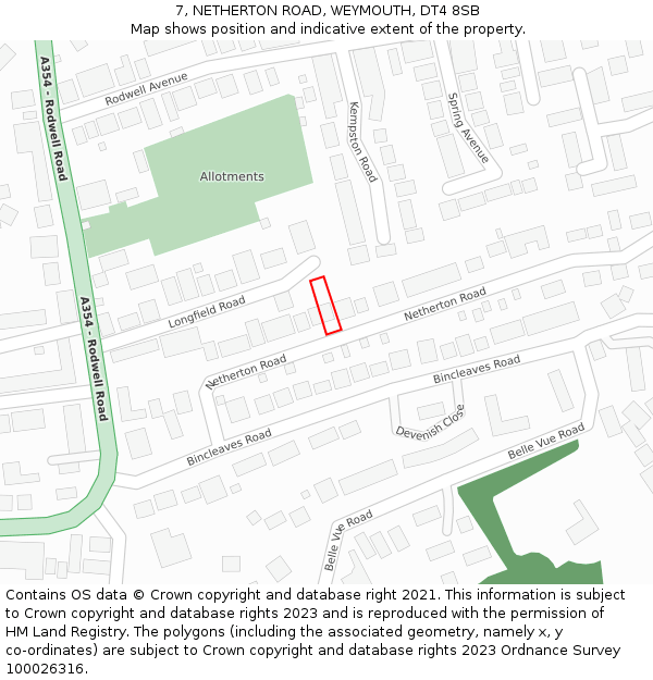 7, NETHERTON ROAD, WEYMOUTH, DT4 8SB: Location map and indicative extent of plot