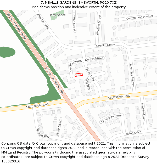 7, NEVILLE GARDENS, EMSWORTH, PO10 7XZ: Location map and indicative extent of plot