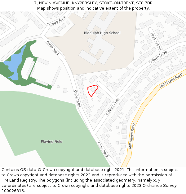 7, NEVIN AVENUE, KNYPERSLEY, STOKE-ON-TRENT, ST8 7BP: Location map and indicative extent of plot