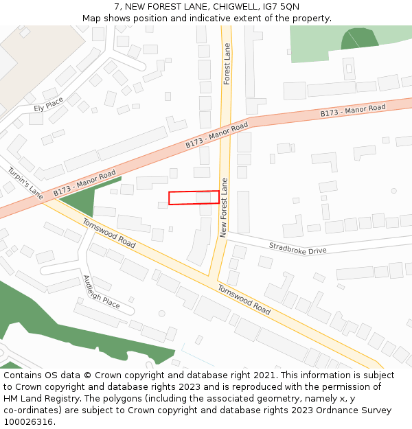 7, NEW FOREST LANE, CHIGWELL, IG7 5QN: Location map and indicative extent of plot