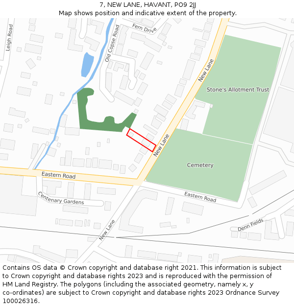 7, NEW LANE, HAVANT, PO9 2JJ: Location map and indicative extent of plot