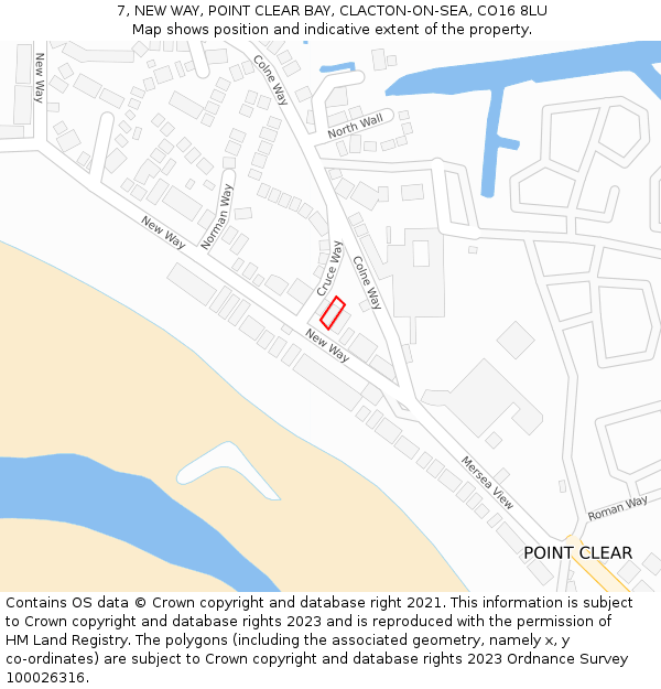 7, NEW WAY, POINT CLEAR BAY, CLACTON-ON-SEA, CO16 8LU: Location map and indicative extent of plot