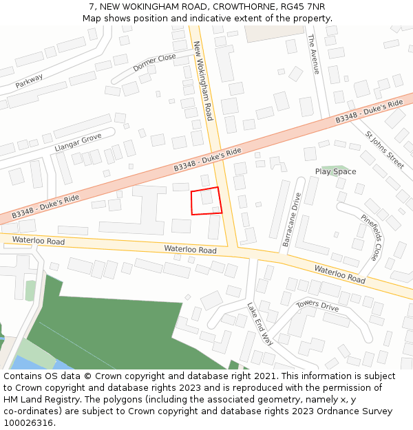 7, NEW WOKINGHAM ROAD, CROWTHORNE, RG45 7NR: Location map and indicative extent of plot