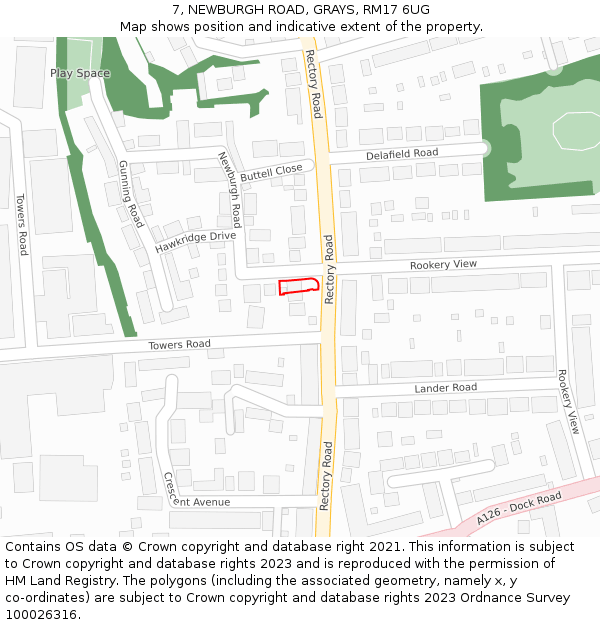 7, NEWBURGH ROAD, GRAYS, RM17 6UG: Location map and indicative extent of plot