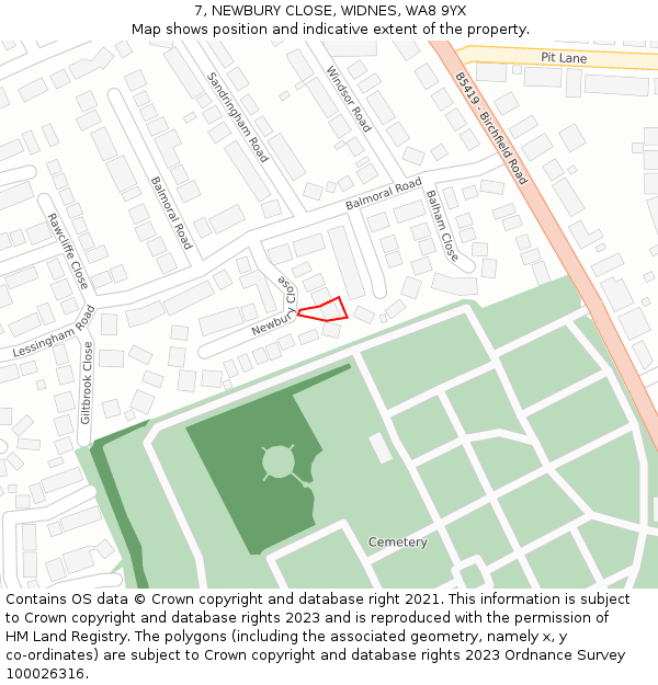 7, NEWBURY CLOSE, WIDNES, WA8 9YX: Location map and indicative extent of plot