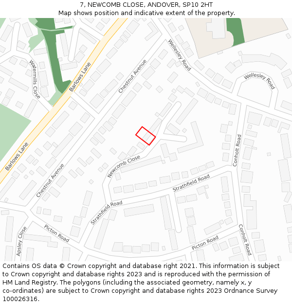 7, NEWCOMB CLOSE, ANDOVER, SP10 2HT: Location map and indicative extent of plot