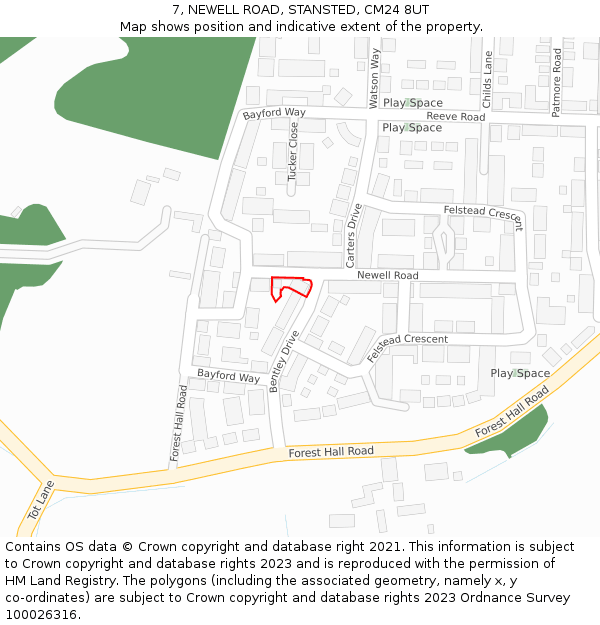 7, NEWELL ROAD, STANSTED, CM24 8UT: Location map and indicative extent of plot