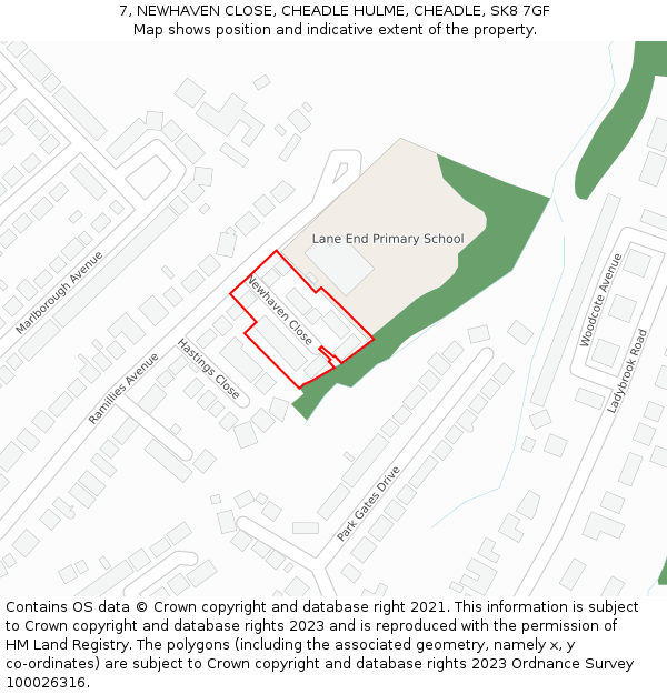 7, NEWHAVEN CLOSE, CHEADLE HULME, CHEADLE, SK8 7GF: Location map and indicative extent of plot