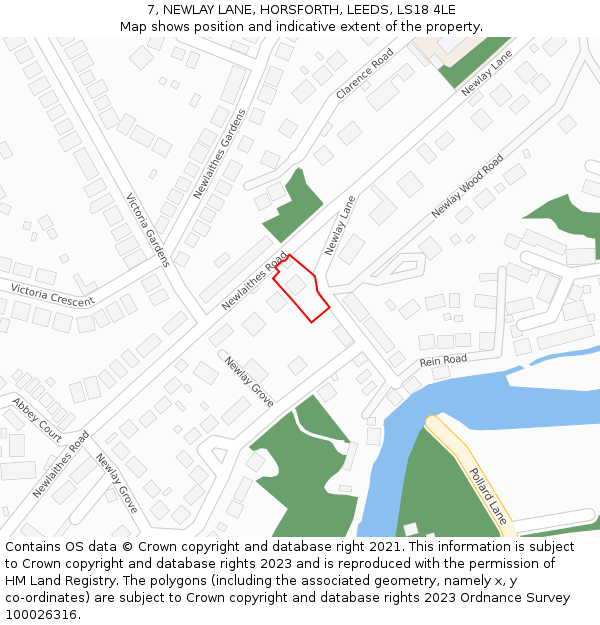 7, NEWLAY LANE, HORSFORTH, LEEDS, LS18 4LE: Location map and indicative extent of plot