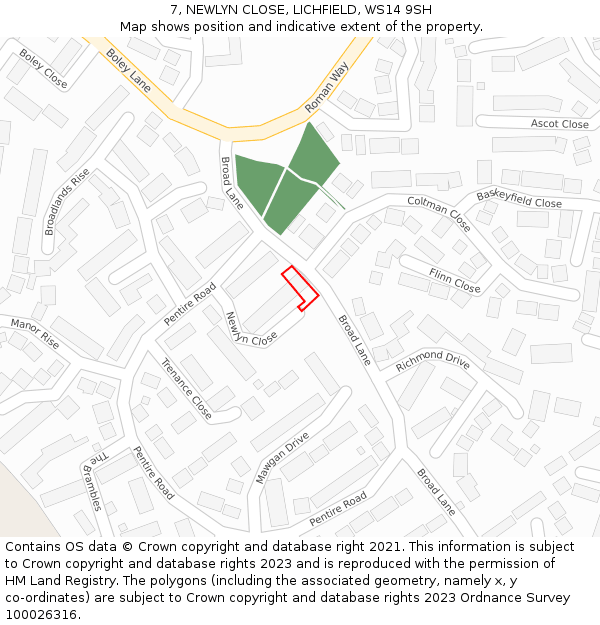7, NEWLYN CLOSE, LICHFIELD, WS14 9SH: Location map and indicative extent of plot