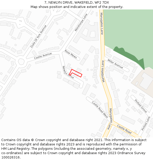 7, NEWLYN DRIVE, WAKEFIELD, WF2 7DX: Location map and indicative extent of plot