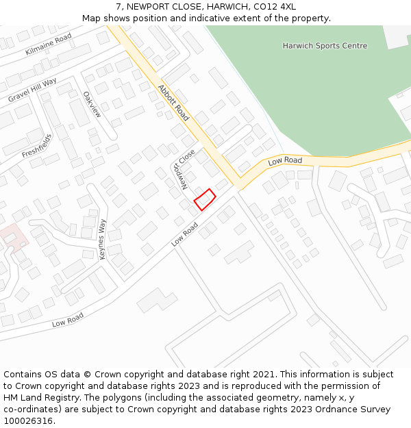 7, NEWPORT CLOSE, HARWICH, CO12 4XL: Location map and indicative extent of plot