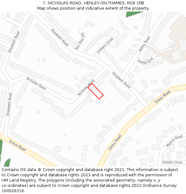 7, NICHOLAS ROAD, HENLEY-ON-THAMES, RG9 1RB: Location map and indicative extent of plot