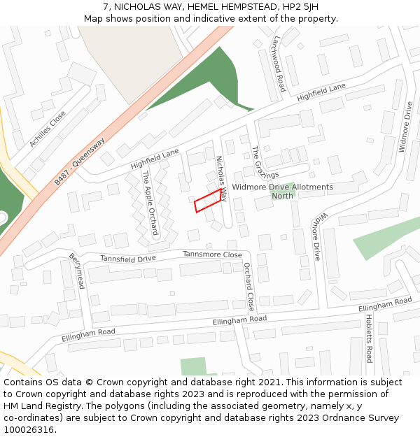 7, NICHOLAS WAY, HEMEL HEMPSTEAD, HP2 5JH: Location map and indicative extent of plot