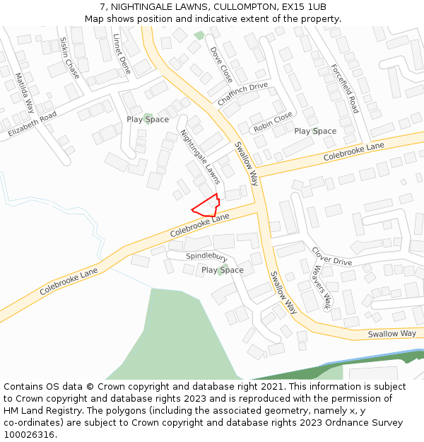 7, NIGHTINGALE LAWNS, CULLOMPTON, EX15 1UB: Location map and indicative extent of plot