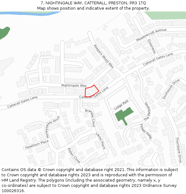 7, NIGHTINGALE WAY, CATTERALL, PRESTON, PR3 1TQ: Location map and indicative extent of plot