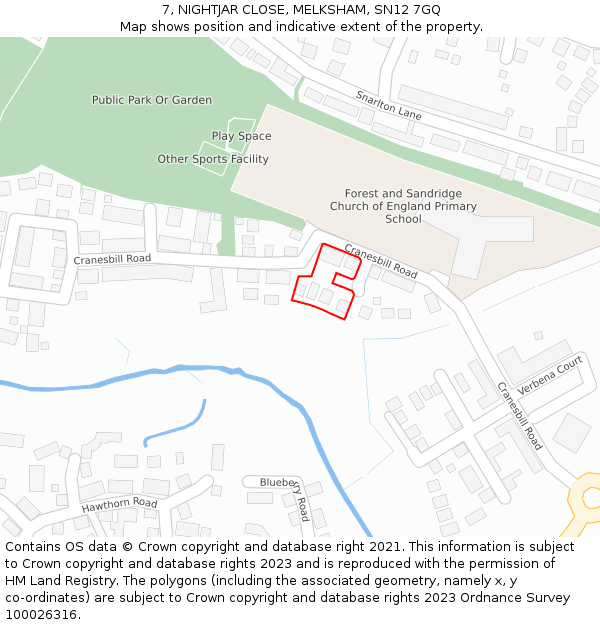 7, NIGHTJAR CLOSE, MELKSHAM, SN12 7GQ: Location map and indicative extent of plot