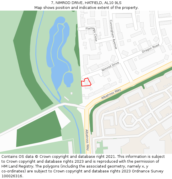 7, NIMROD DRIVE, HATFIELD, AL10 9LS: Location map and indicative extent of plot