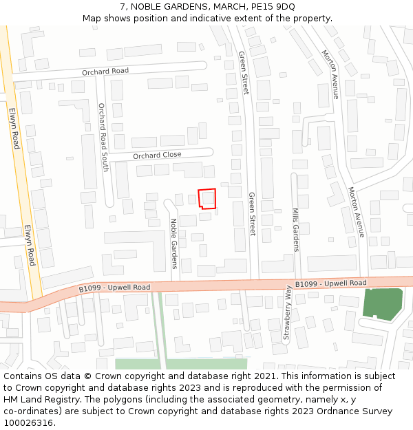 7, NOBLE GARDENS, MARCH, PE15 9DQ: Location map and indicative extent of plot
