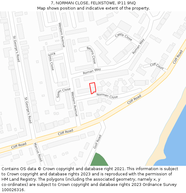 7, NORMAN CLOSE, FELIXSTOWE, IP11 9NQ: Location map and indicative extent of plot