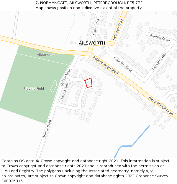 7, NORMANGATE, AILSWORTH, PETERBOROUGH, PE5 7BF: Location map and indicative extent of plot