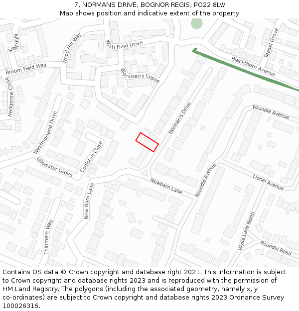 7, NORMANS DRIVE, BOGNOR REGIS, PO22 8LW: Location map and indicative extent of plot