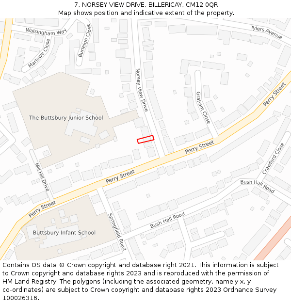 7, NORSEY VIEW DRIVE, BILLERICAY, CM12 0QR: Location map and indicative extent of plot