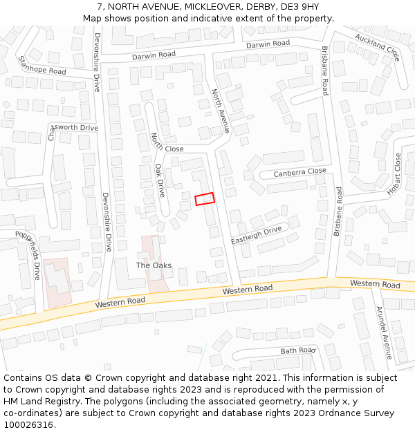 7, NORTH AVENUE, MICKLEOVER, DERBY, DE3 9HY: Location map and indicative extent of plot