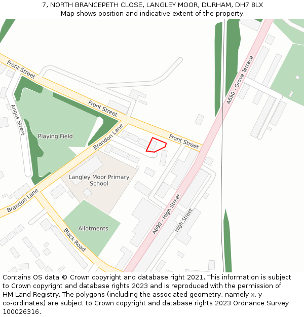 7, NORTH BRANCEPETH CLOSE, LANGLEY MOOR, DURHAM, DH7 8LX: Location map and indicative extent of plot