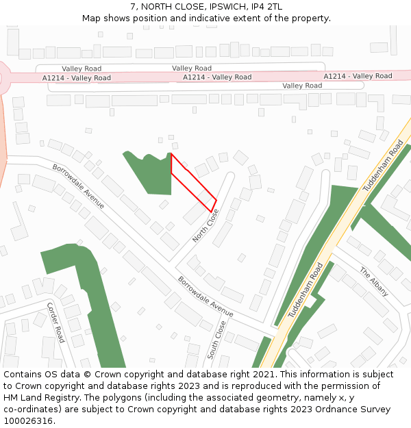 7, NORTH CLOSE, IPSWICH, IP4 2TL: Location map and indicative extent of plot