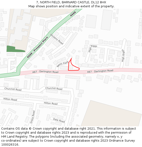 7, NORTH FIELD, BARNARD CASTLE, DL12 8HX: Location map and indicative extent of plot