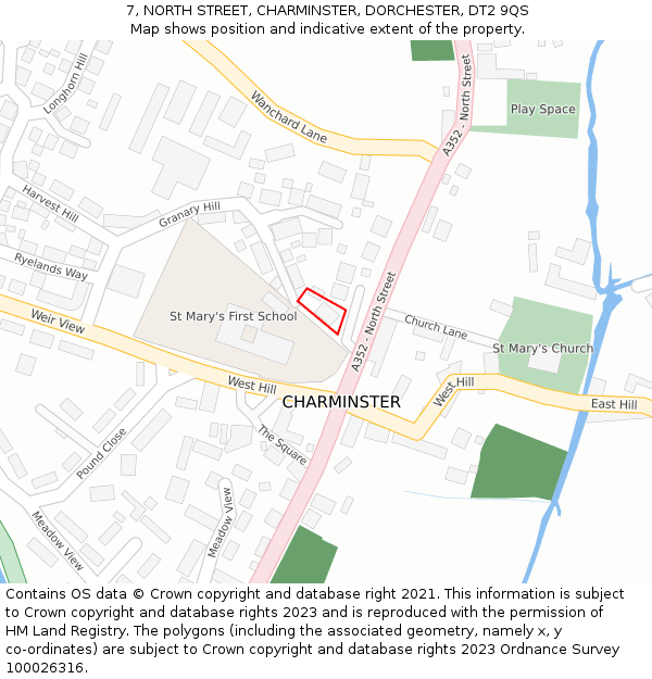 7, NORTH STREET, CHARMINSTER, DORCHESTER, DT2 9QS: Location map and indicative extent of plot