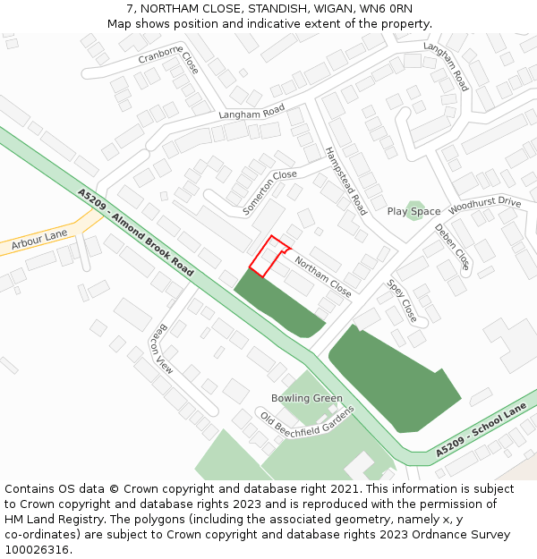 7, NORTHAM CLOSE, STANDISH, WIGAN, WN6 0RN: Location map and indicative extent of plot