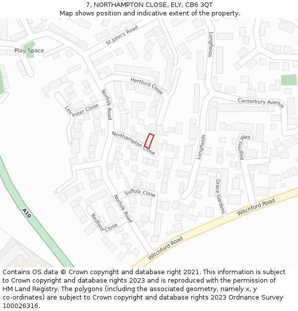 7, NORTHAMPTON CLOSE, ELY, CB6 3QT: Location map and indicative extent of plot