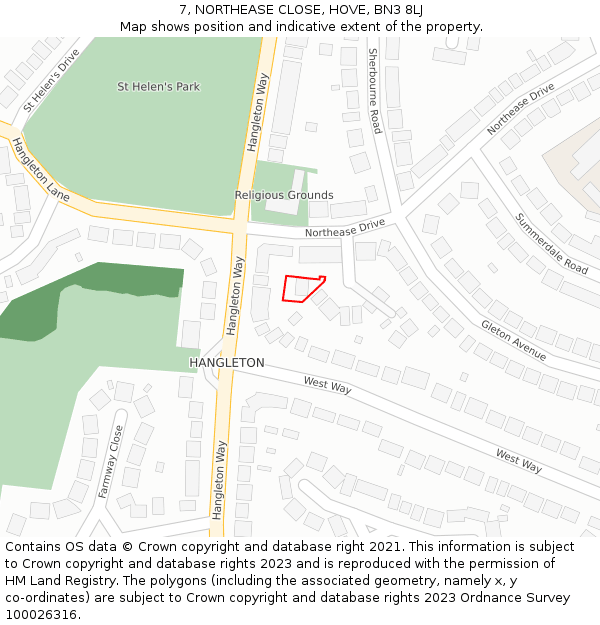 7, NORTHEASE CLOSE, HOVE, BN3 8LJ: Location map and indicative extent of plot