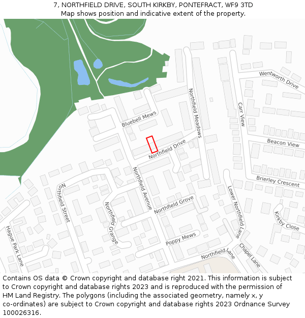 7, NORTHFIELD DRIVE, SOUTH KIRKBY, PONTEFRACT, WF9 3TD: Location map and indicative extent of plot