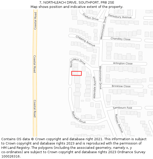 7, NORTHLEACH DRIVE, SOUTHPORT, PR8 2SE: Location map and indicative extent of plot