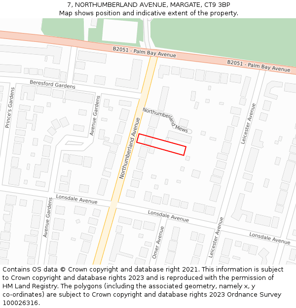 7, NORTHUMBERLAND AVENUE, MARGATE, CT9 3BP: Location map and indicative extent of plot