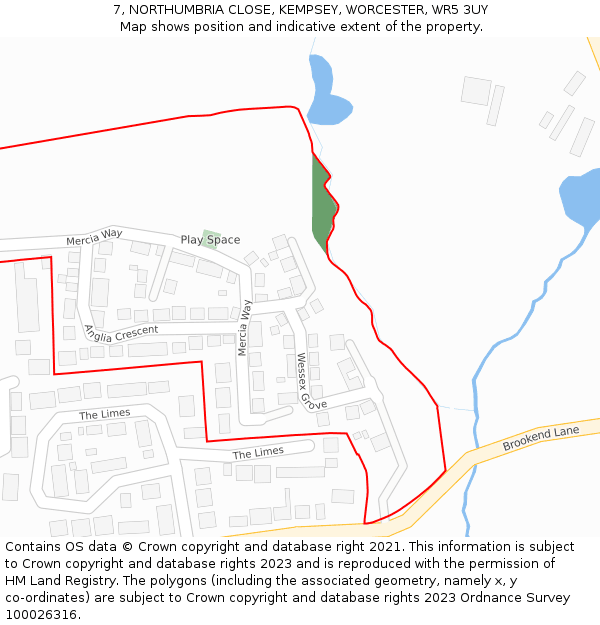 7, NORTHUMBRIA CLOSE, KEMPSEY, WORCESTER, WR5 3UY: Location map and indicative extent of plot