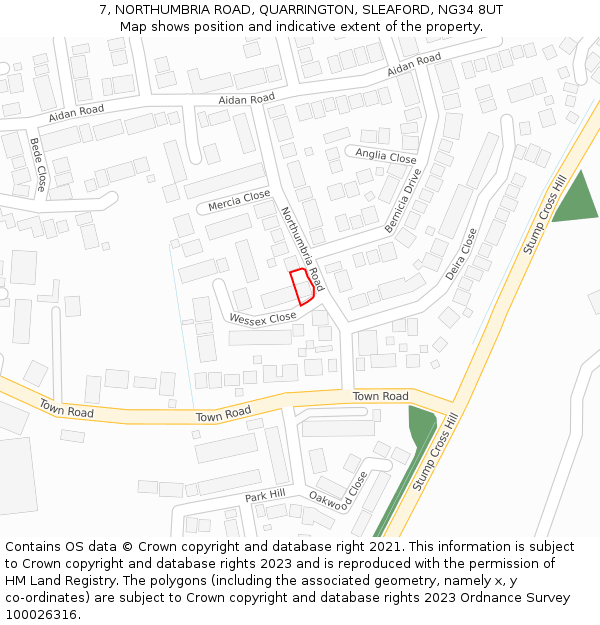 7, NORTHUMBRIA ROAD, QUARRINGTON, SLEAFORD, NG34 8UT: Location map and indicative extent of plot