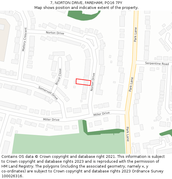 7, NORTON DRIVE, FAREHAM, PO16 7PY: Location map and indicative extent of plot