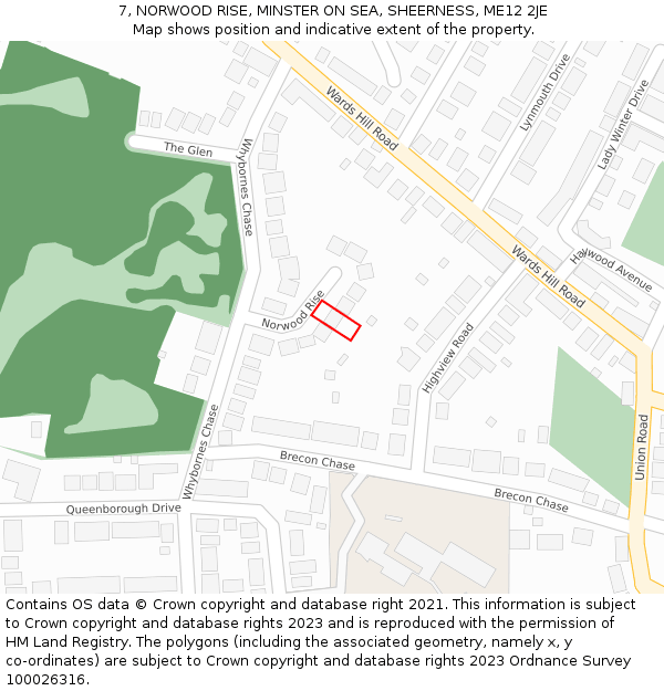 7, NORWOOD RISE, MINSTER ON SEA, SHEERNESS, ME12 2JE: Location map and indicative extent of plot