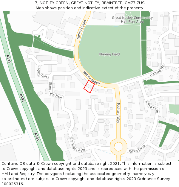 7, NOTLEY GREEN, GREAT NOTLEY, BRAINTREE, CM77 7US: Location map and indicative extent of plot