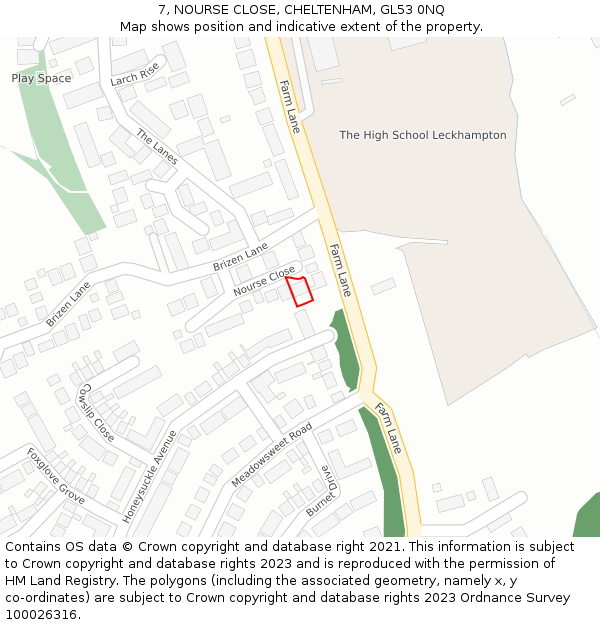 7, NOURSE CLOSE, CHELTENHAM, GL53 0NQ: Location map and indicative extent of plot